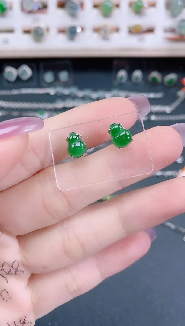 银S925镶嵌翡翠耳饰天然翡翠