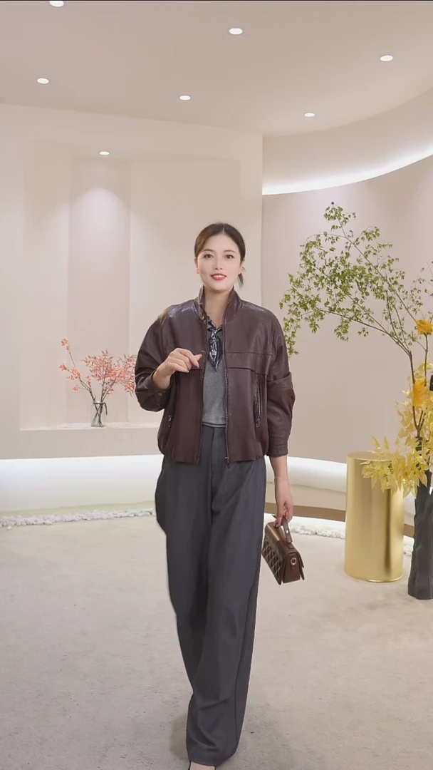 2025春秋新款植鞣绵羊皮夹克海宁真皮皮衣女宽松外套短款上衣2018