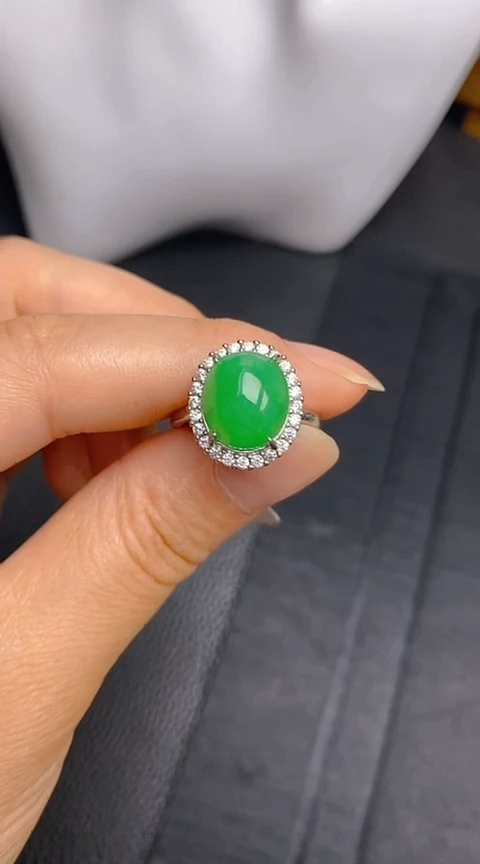 翡翠戒指银S925镶嵌蛋面