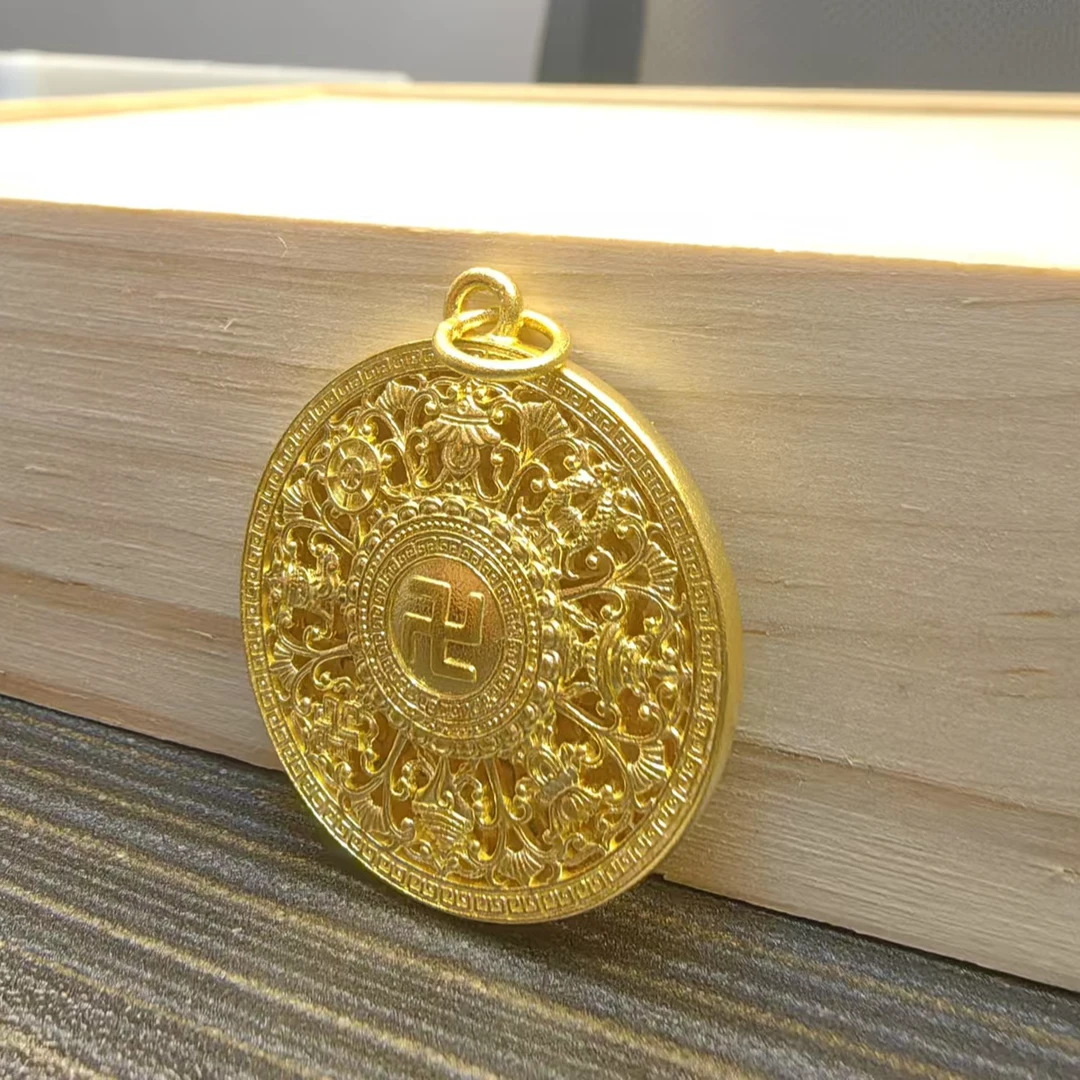 吊坠足银 镂空八宝罗盘足银999