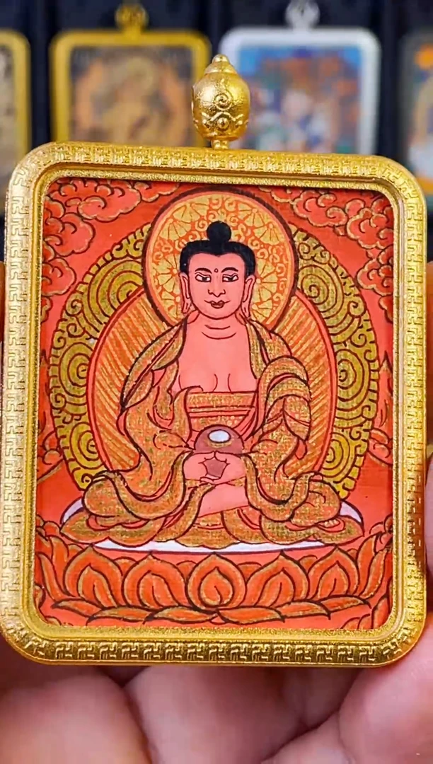 吊坠热贡纯手绘唐卡红唐阿弥