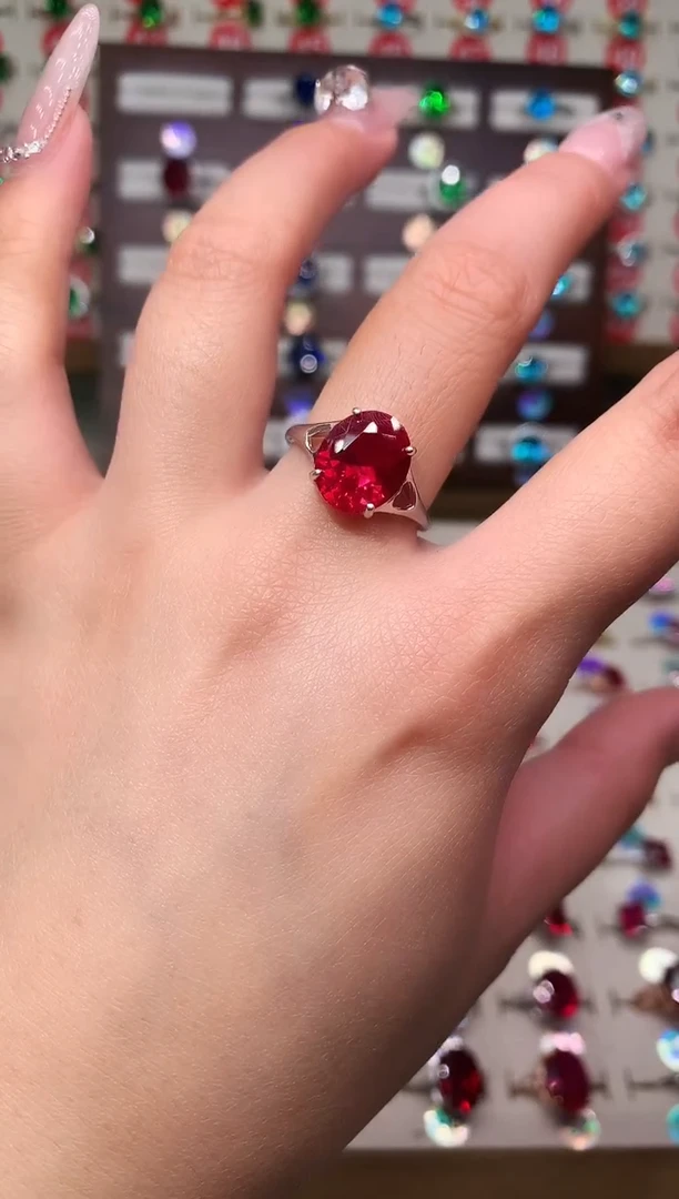 无925银典藏 轻奢 鸽血红红色系10*12银托戒指