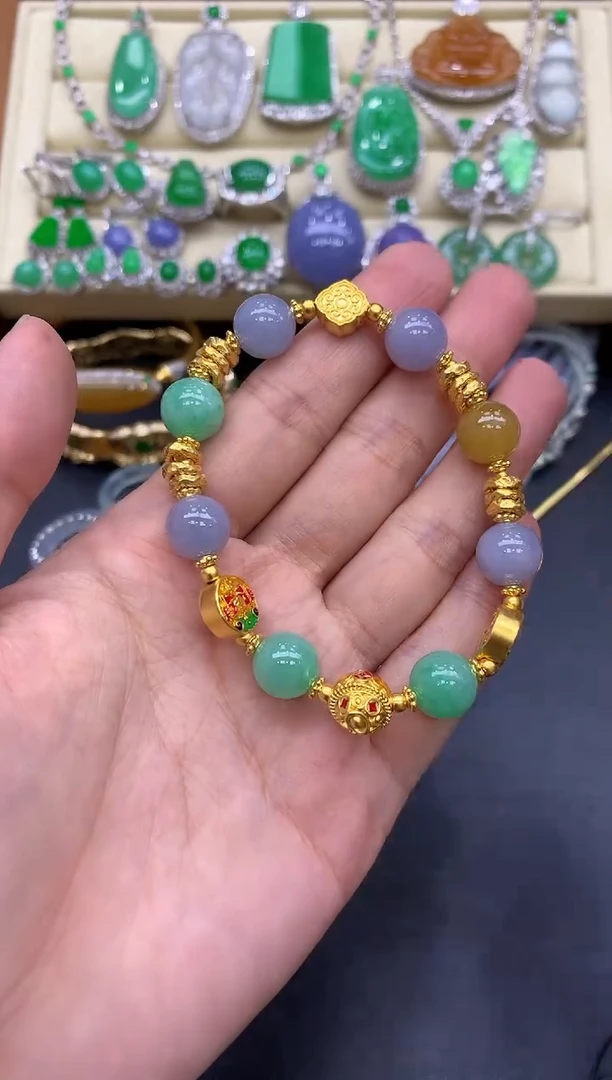 足金镶嵌手链翡翠288-中国好珍宝