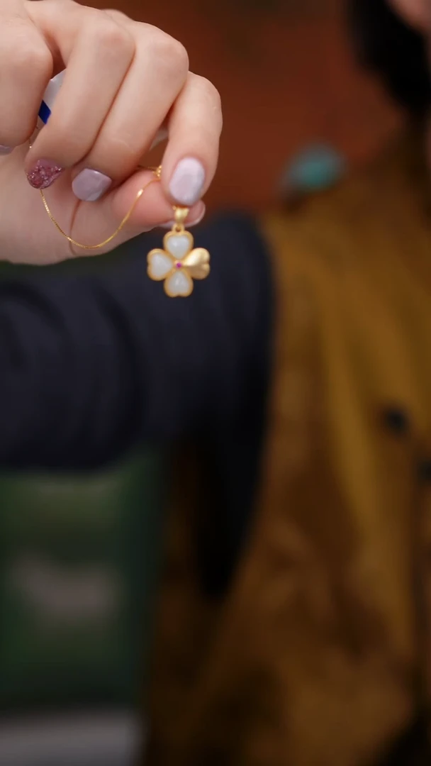 颈饰银S925镶嵌和田玉MZL046和田玉四叶草链坠