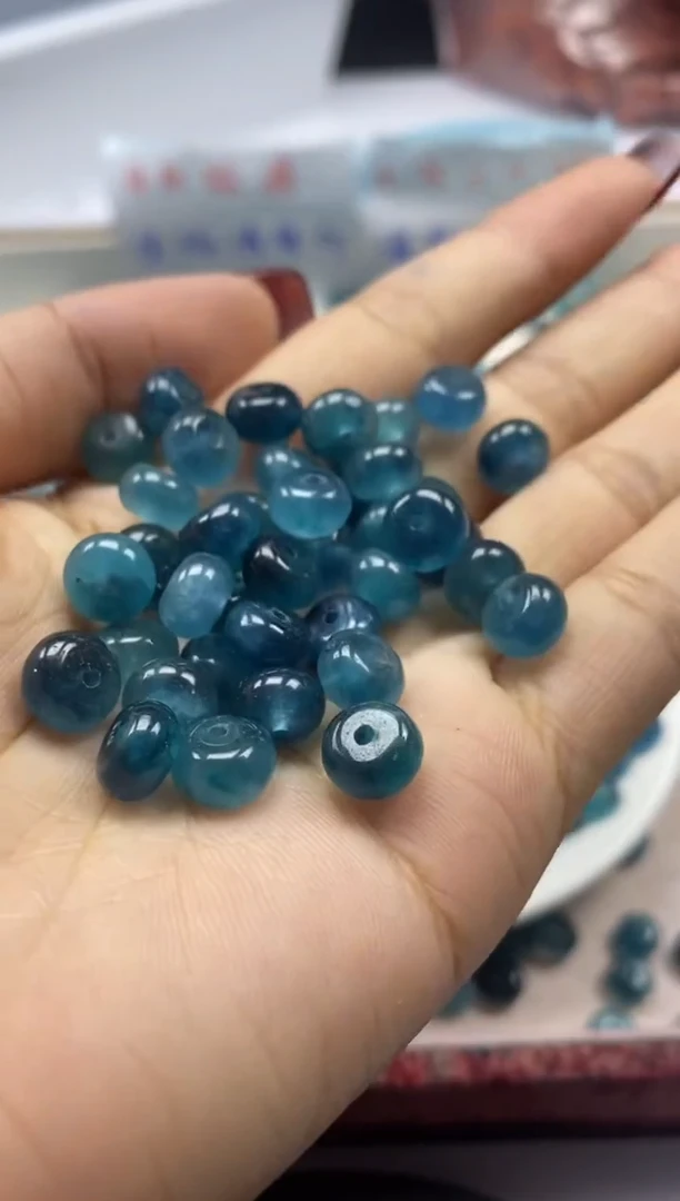 【闪购商品】玛瑙/玉髓颈饰未镶嵌w2054冰飘蓝水算盘8*5mm*30颗