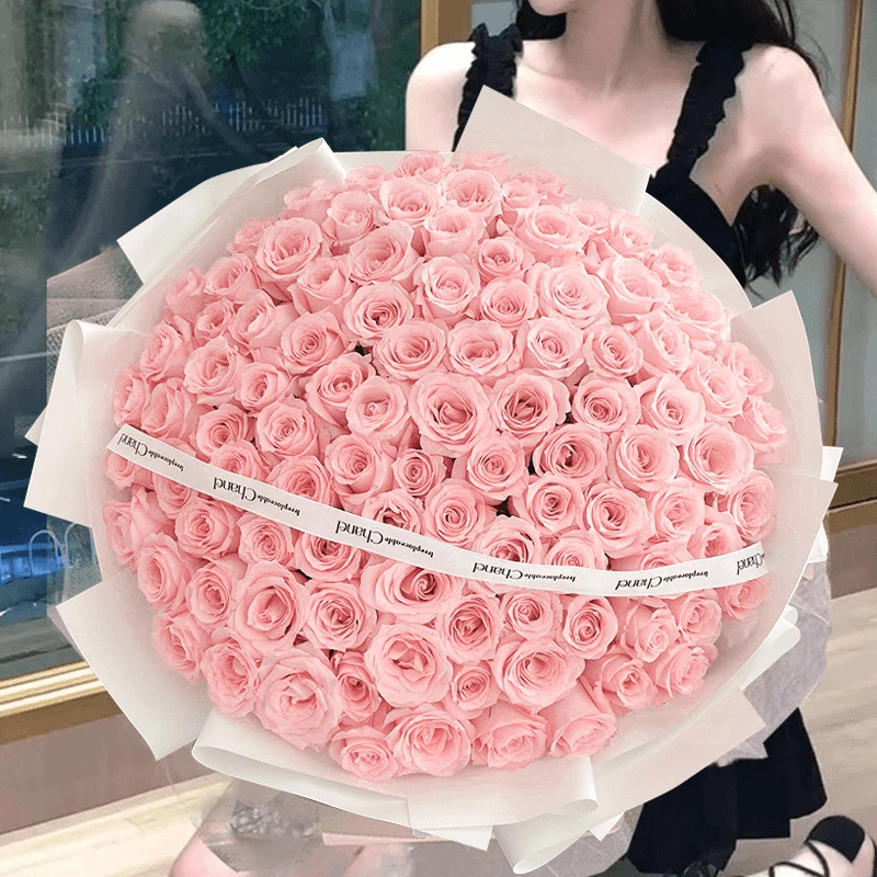 【情有独钟】99朵粉玫瑰花束鲜花速递生日礼物送女朋友全国同城配送