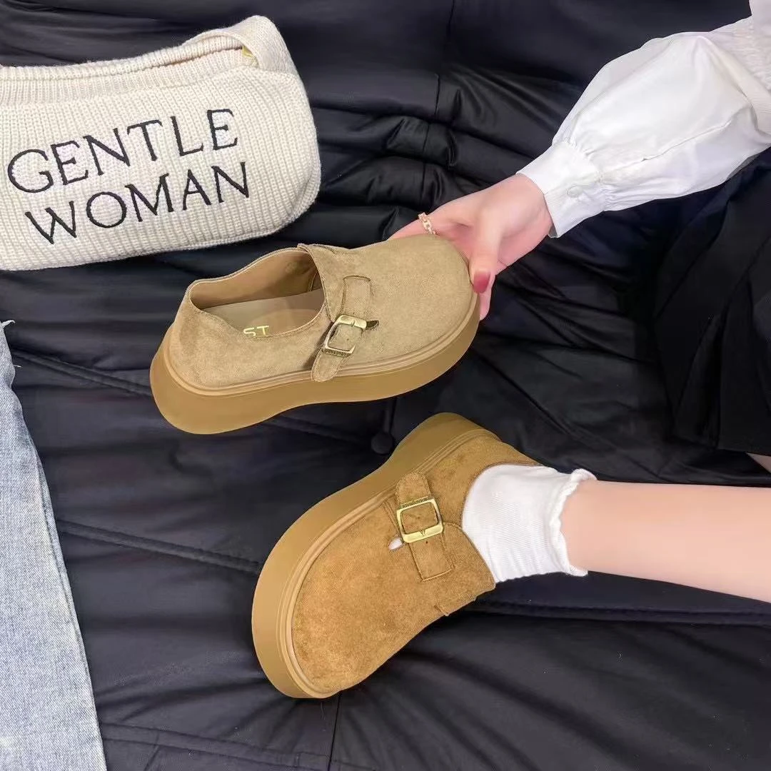 6617复古全包勃肯鞋女2025早春新款厚底增高懒人一脚蹬松糕乐福鞋