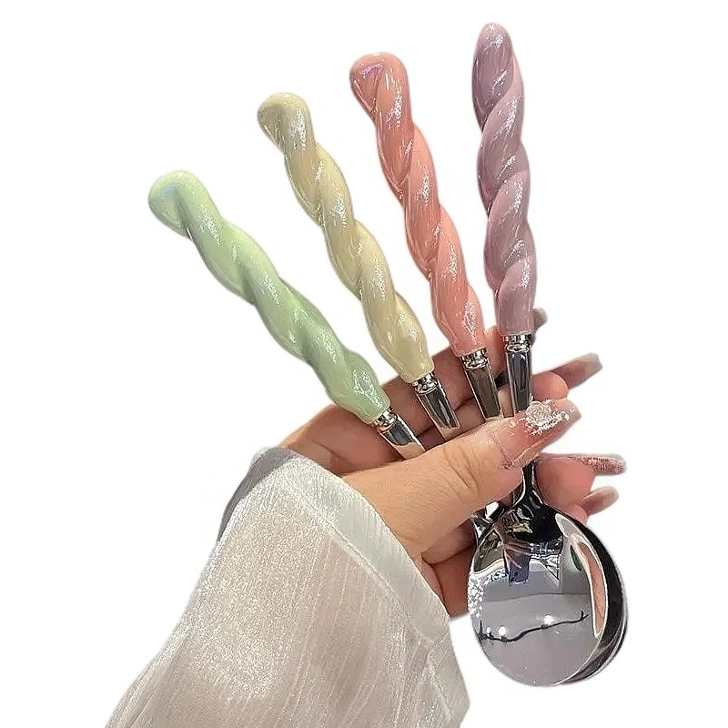 扭扭勺子叉子长柄咖啡勺搅拌勺创意韩式精致学生便携餐具可爱水果