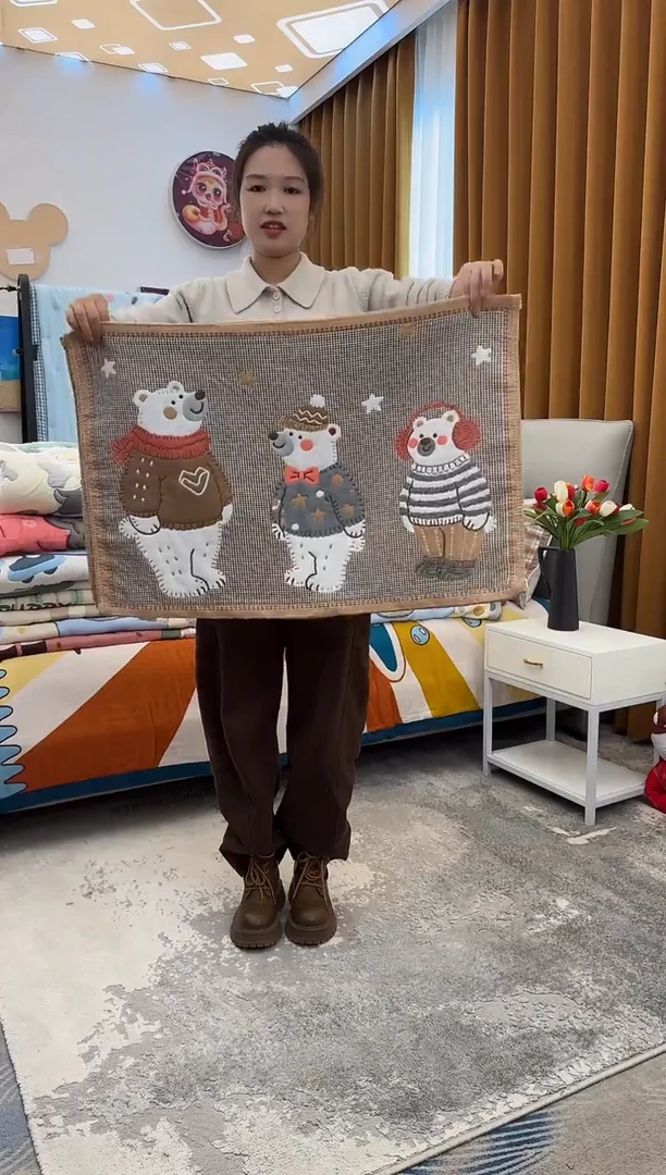 棉质花三只熊枕巾-52x78
