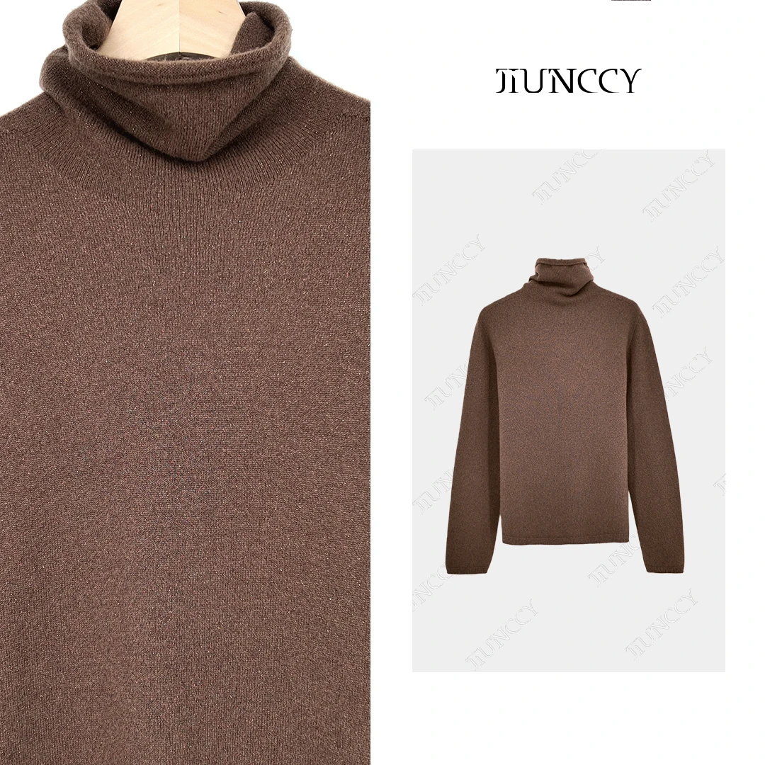 JIUNCCY【金典】绵羊毛金银丝无缝一体堆堆高领打底针织衫 52YZZ183