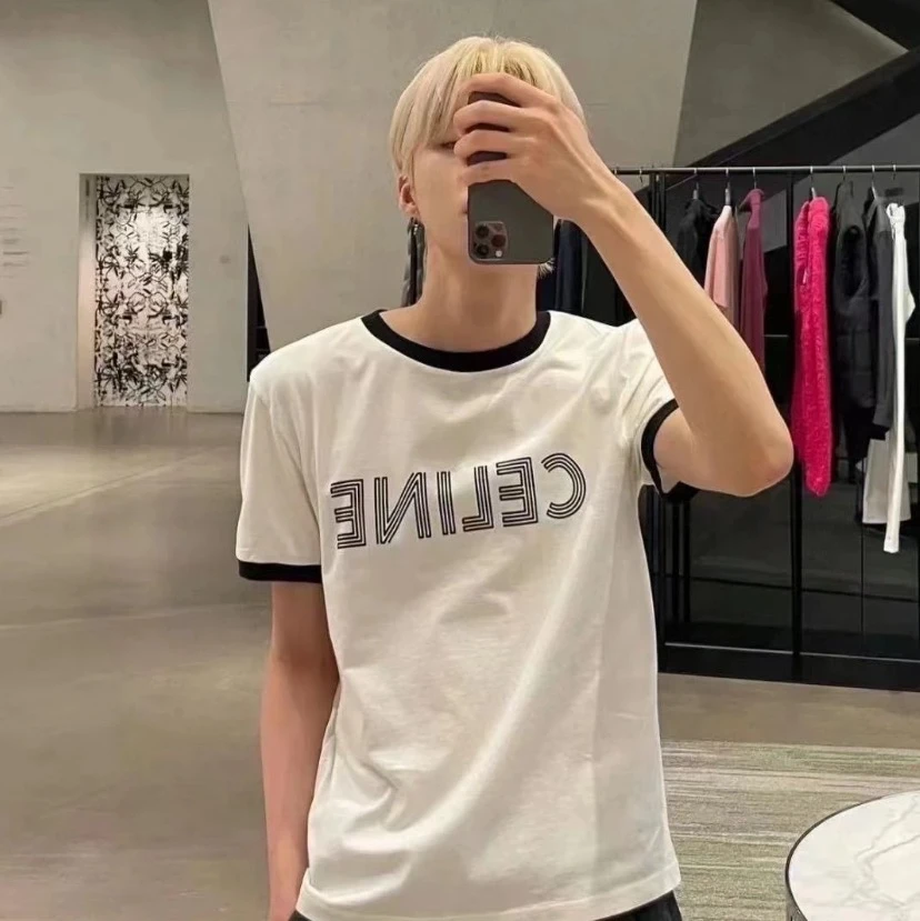 99新 Celine/思琳 HW0438 白色logo字母印花棉质圆领短袖T恤 S码