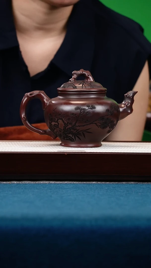 茶壶紫砂古乌泥梅报春