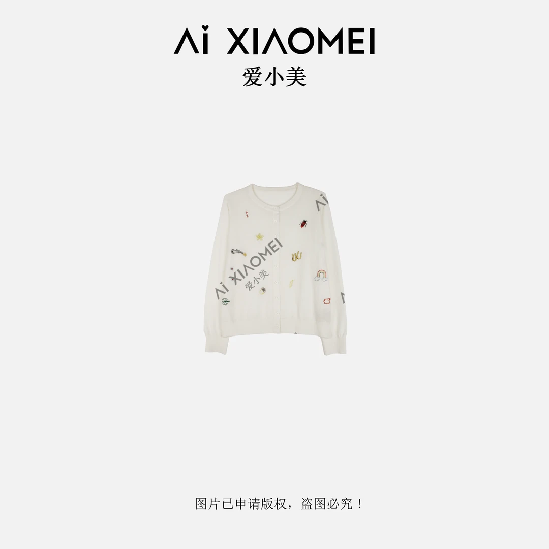 Aixiaomei/爱小美圆领卡通刺绣长袖轻奢简约针织上衣SY-2775