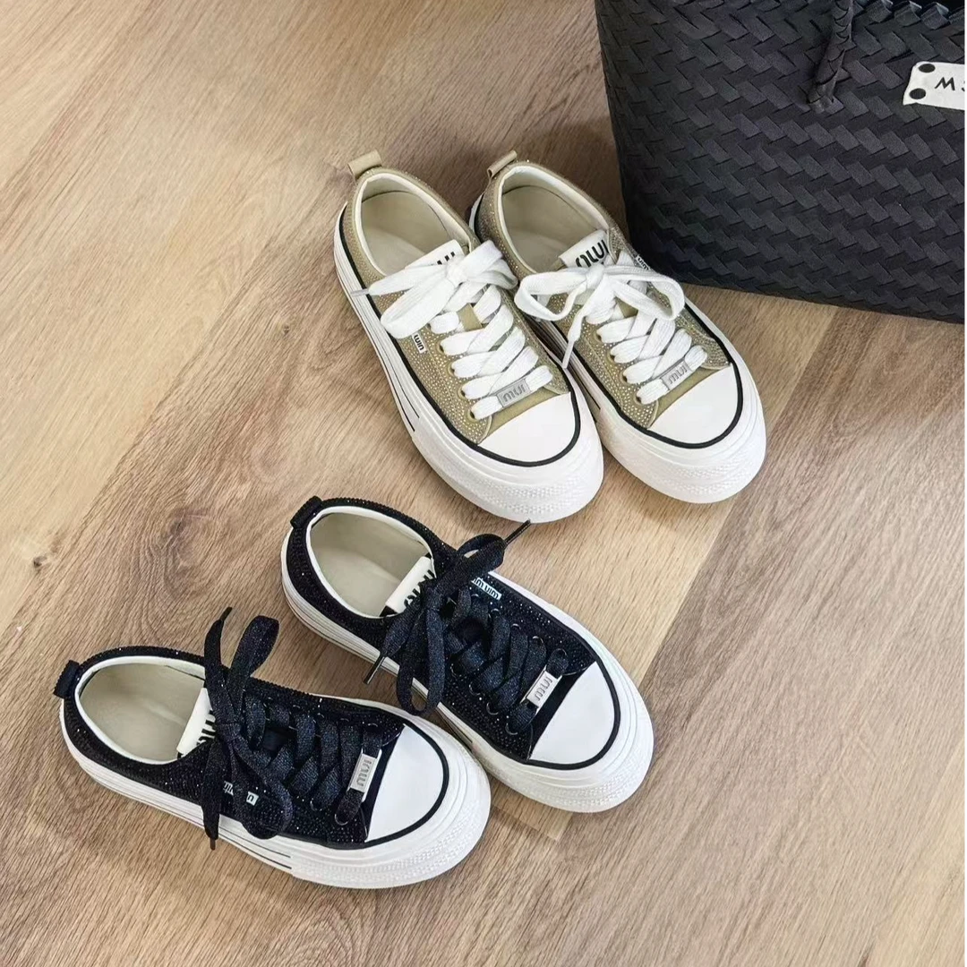 厚底重工水钻帆布鞋女2025春季新款鞋子休闲女款爆款板鞋530-1