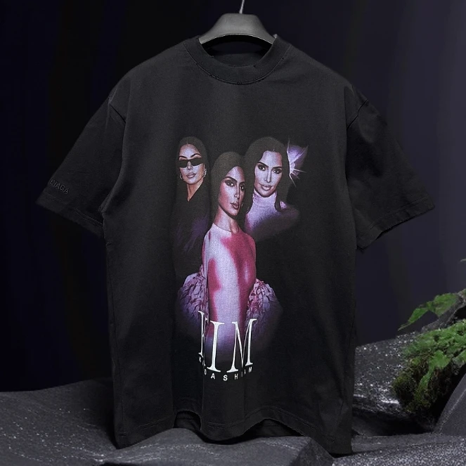 巴子新款黑色KIM美式明星印花系列重磅短袖男士短袖男生短袖t恤