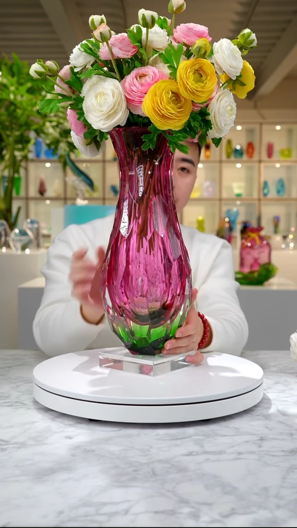 摆件金红绿凹切面美人瓶花器