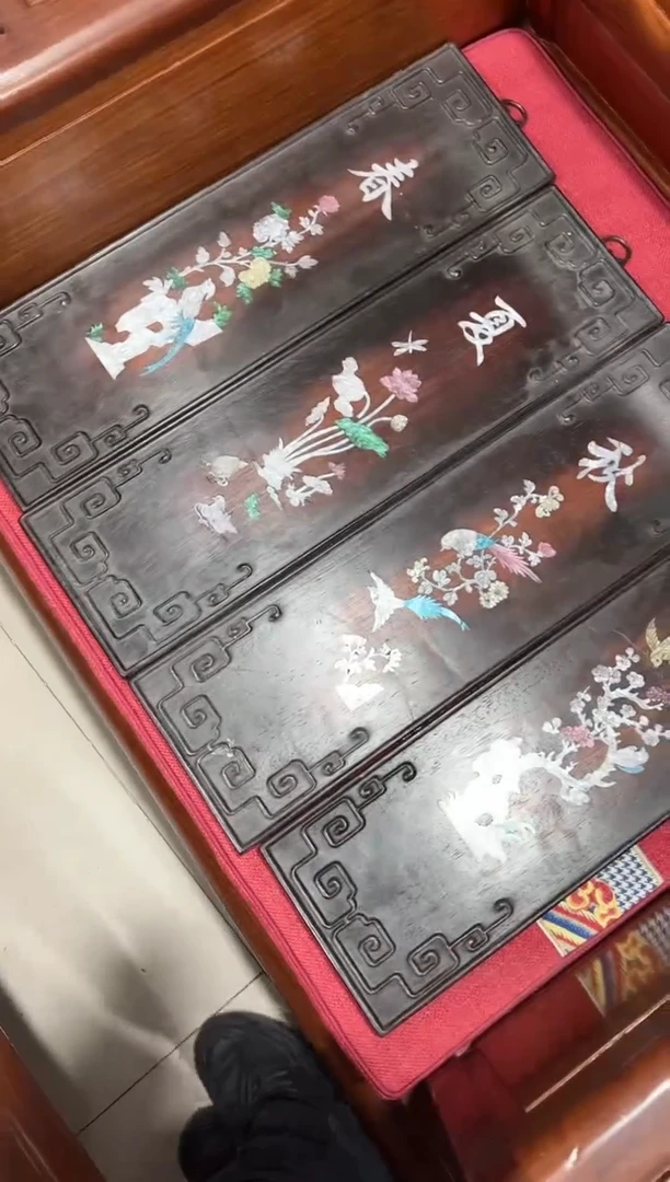 广**姐紫檀木螺钿小挂屏