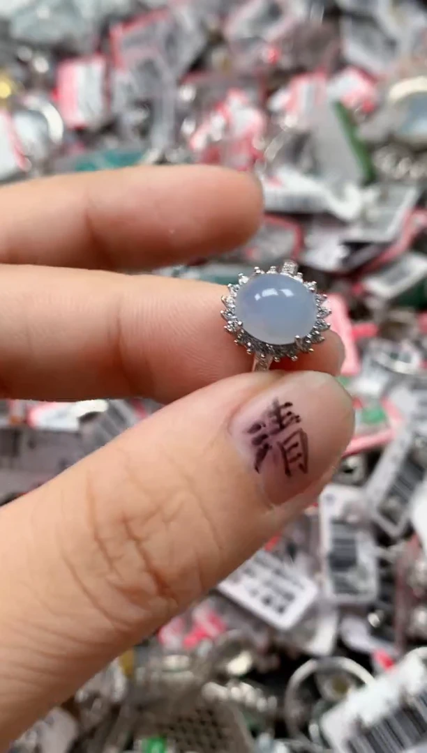 银S925镶嵌戒指翡翠天然A货缅甸翡翠