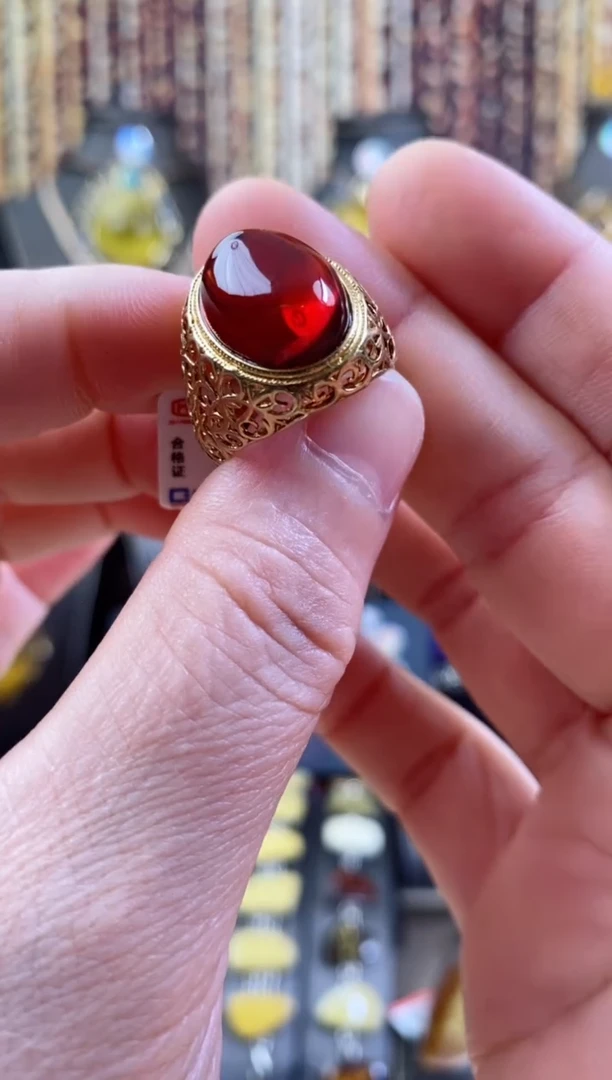 琥珀银S925镶嵌戒指戒指