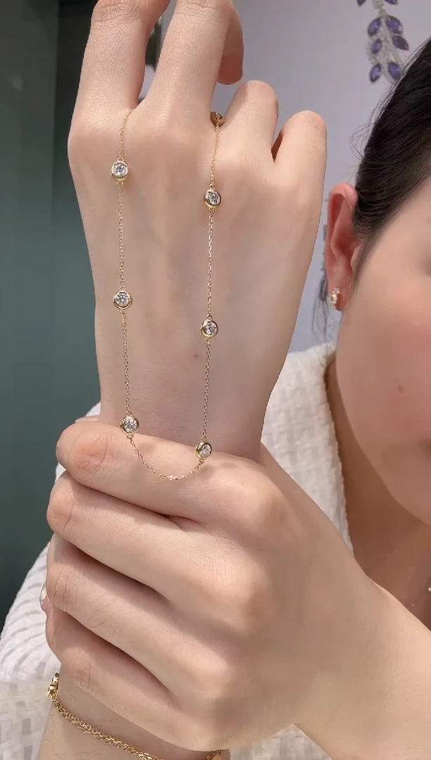 实验室培育钻石18K金镶嵌项链k黄1.5克拉满天星泡泡项链