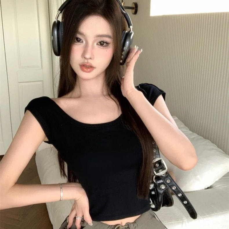 辣妹风修身性感背心带胸垫百搭露背美背背心