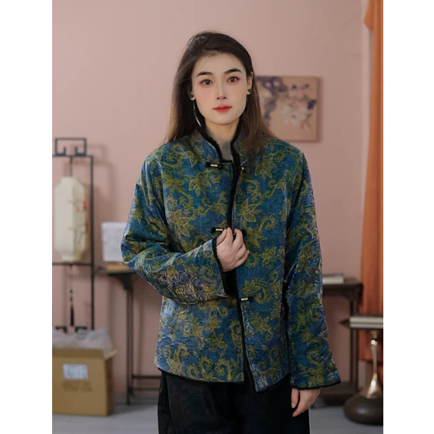 【青韵瓷】浮光锦双面穿2025女新中式圆领冬季保暖毛绒女士时尚