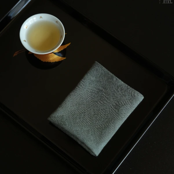 【斋居】慢蓝-【四方菱形纹】灰绿棉布茶巾（慢蓝S1835）