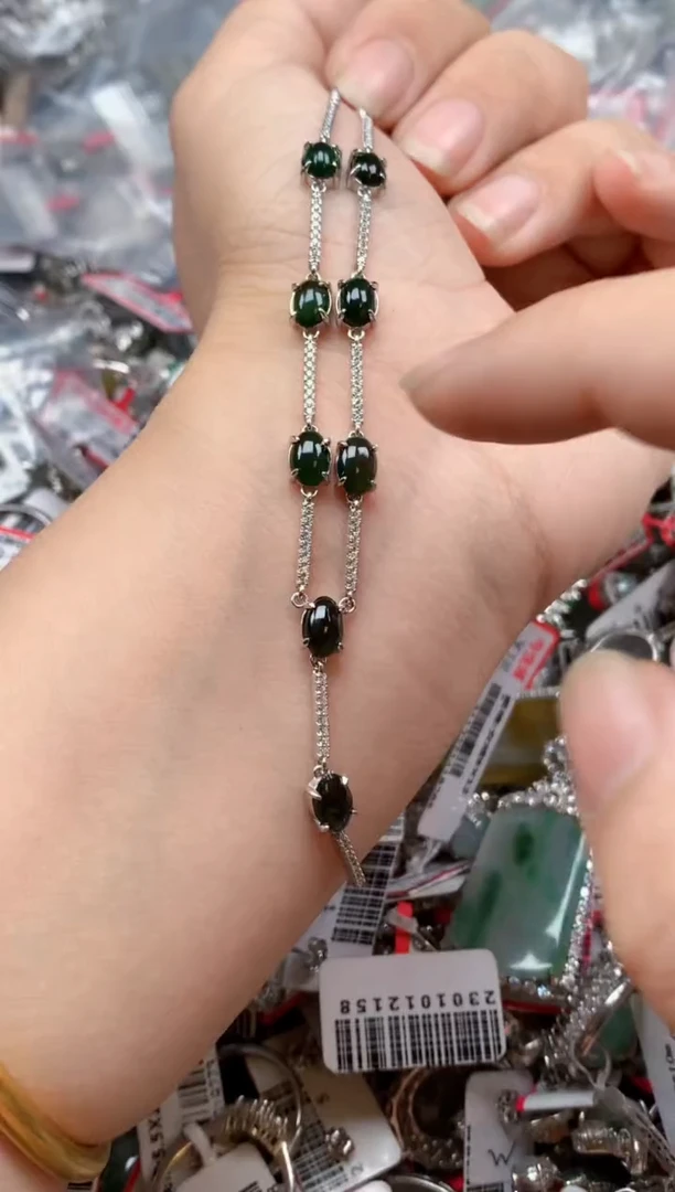 银S925镶嵌戒指翡翠天然A货缅甸翡翠