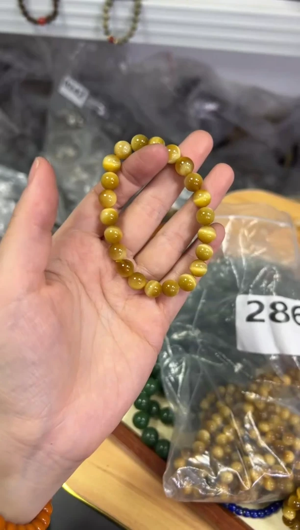 【闪购商品】木变石（虎睛石）手链未镶嵌金虎眼圆珠素圈手串[286]