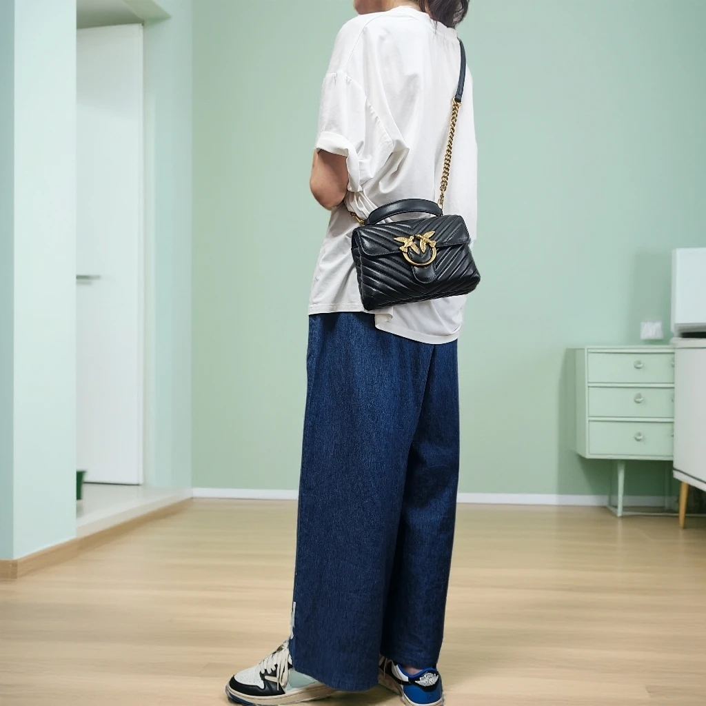 黑金V纹链条 配皮手提包斜挎包时尚简约风/a9105/PK