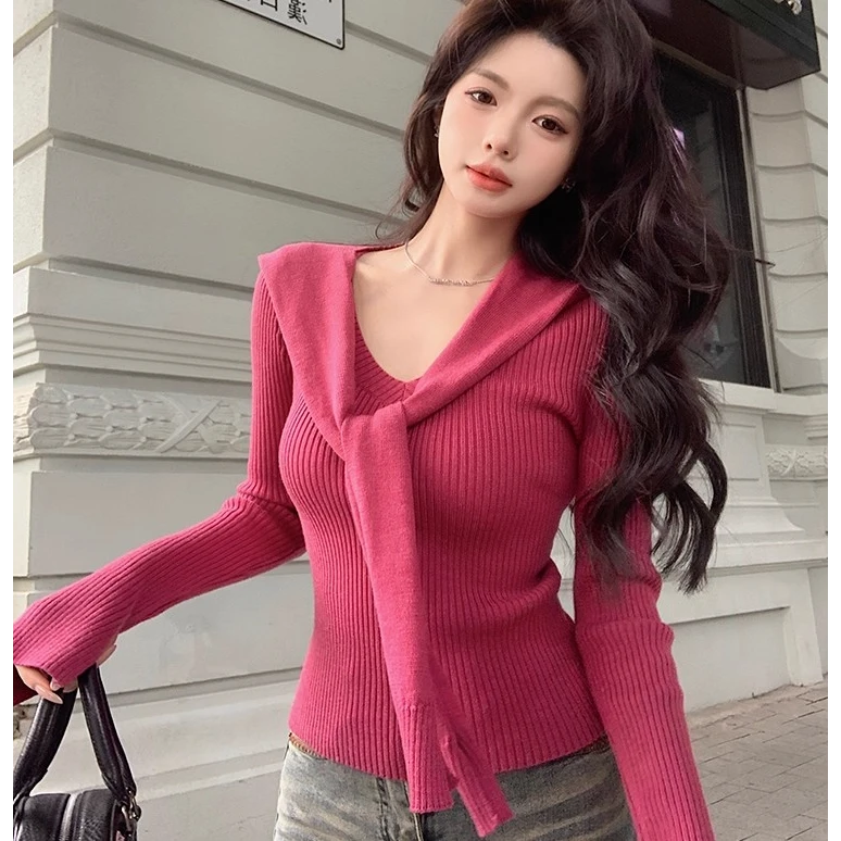 韩版学院风披肩V领洋气针织衫上衣女秋冬2025新款甜美内搭打底衫