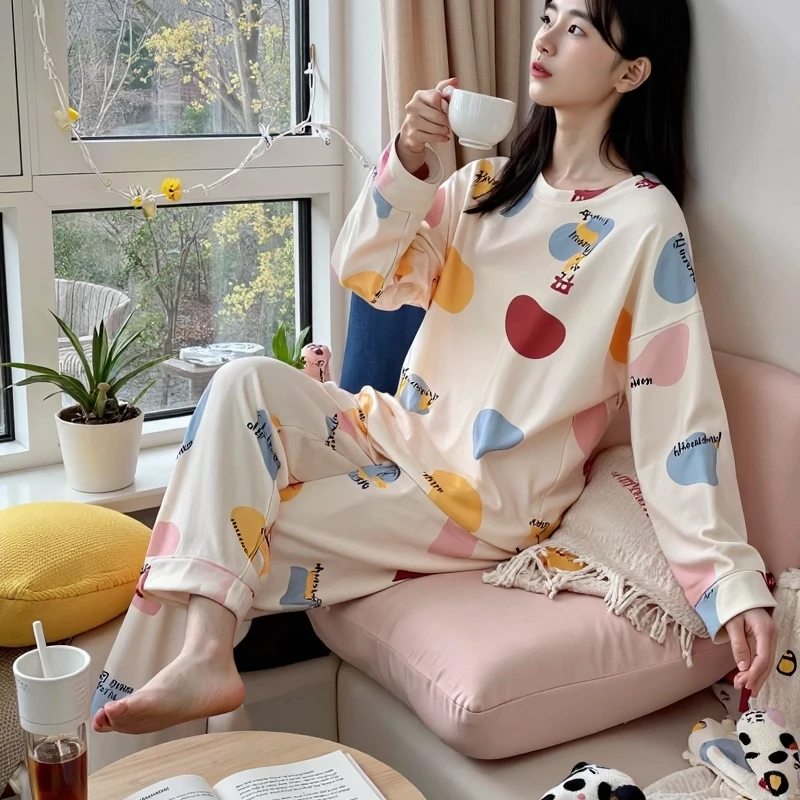 2024秋冬季新款甜美可爱卡通印花长袖新款睡衣女家居服套装可外穿