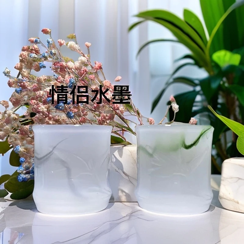 国潮风情侣琉璃盏高颜值高档茶杯品茗杯创意竹节杯浮雕茶盏茶道杯