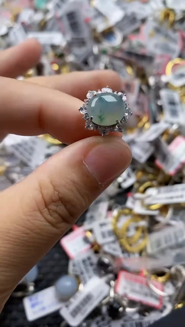 翡翠戒指银S925镶嵌6666      10