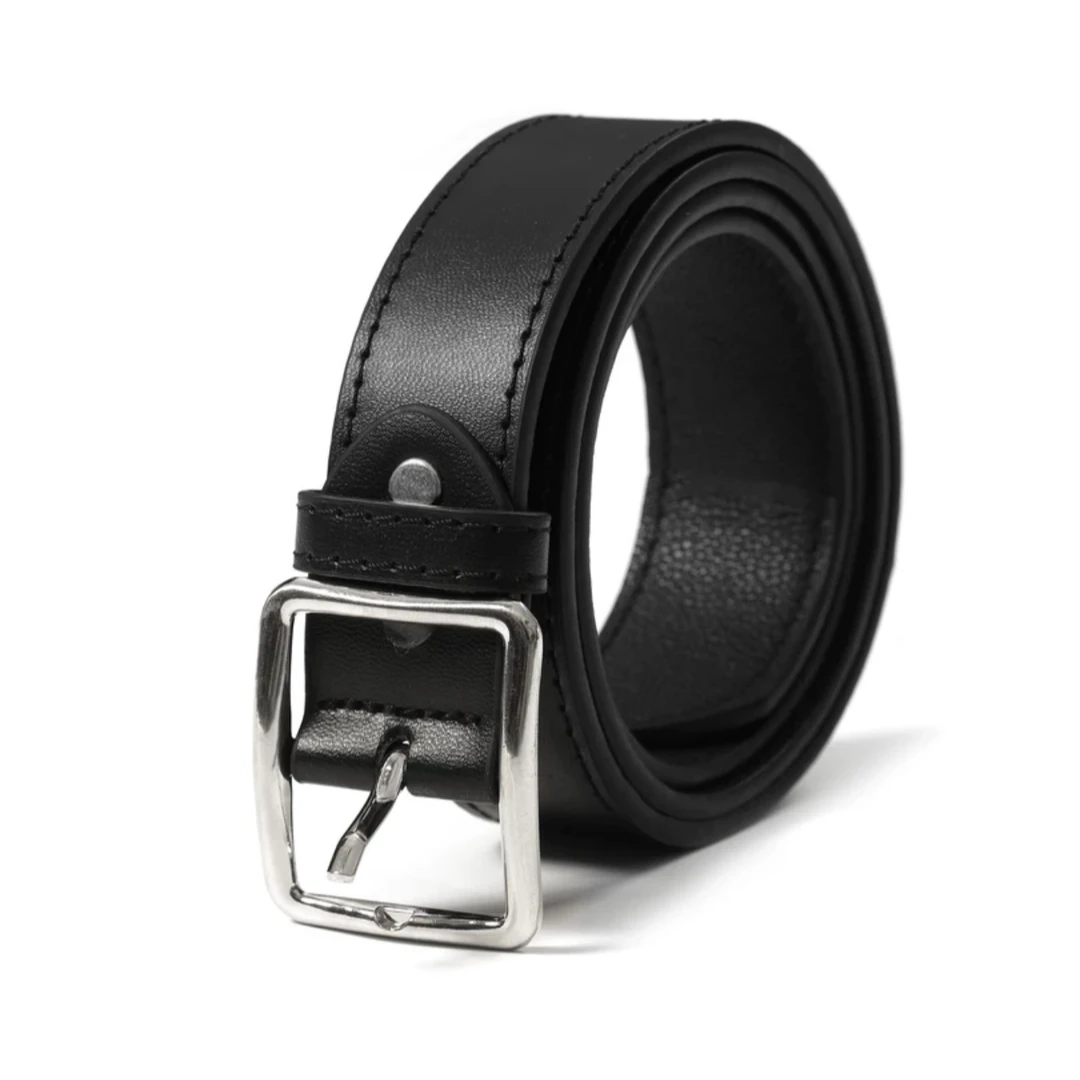 简约PU皮带ins风百搭时尚经典软裤腰带学生潮流带扣黑色复古光面