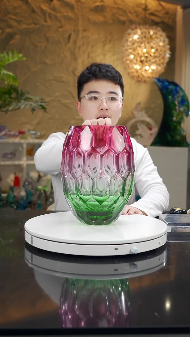 手工艺品琉璃金红祖母绿凹面花器