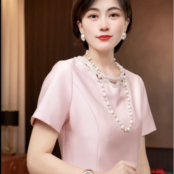 深圳南油高品质女装2025夏季新款时尚气质重工钉珠显瘦连衣裙