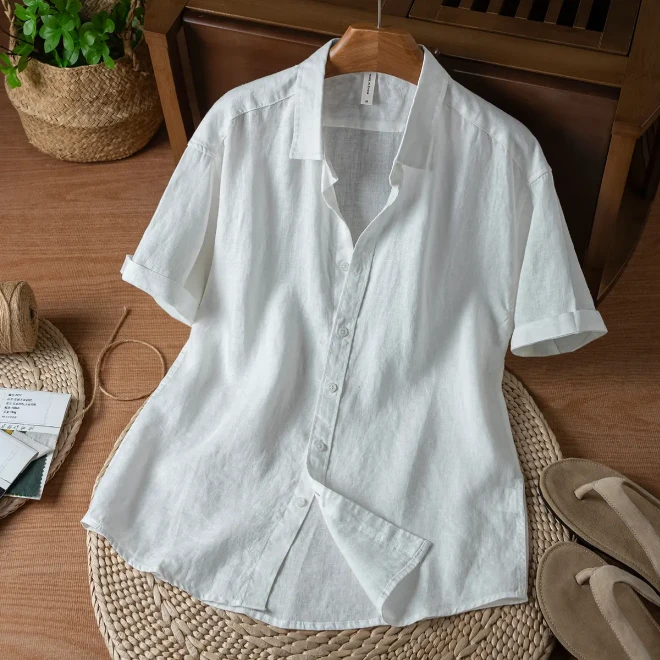 【百分百纯亚麻】夏季透气亚麻衬衫时尚百搭文艺薄款休闲宽松上衣潮
