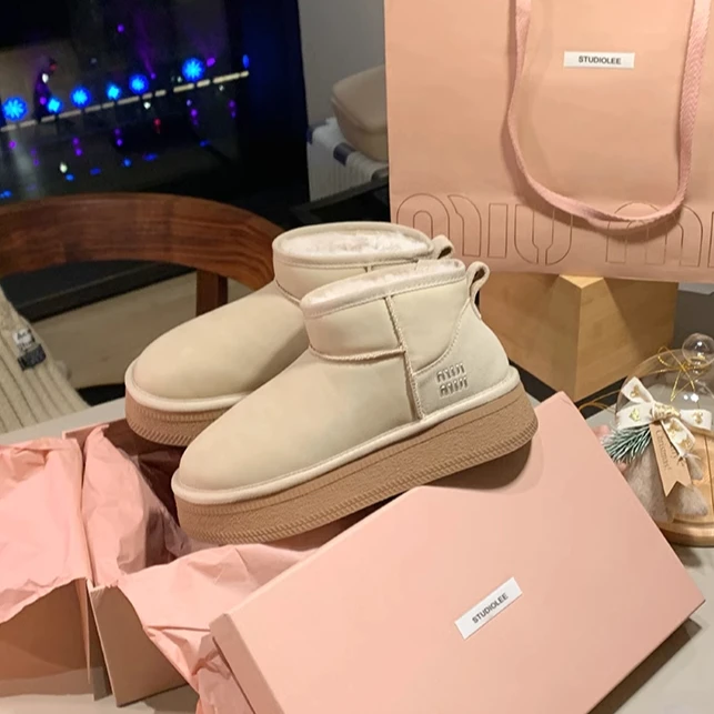 东北雪地靴短靴2025冬季新款加绒加厚皮面厚底防水防滑棉靴