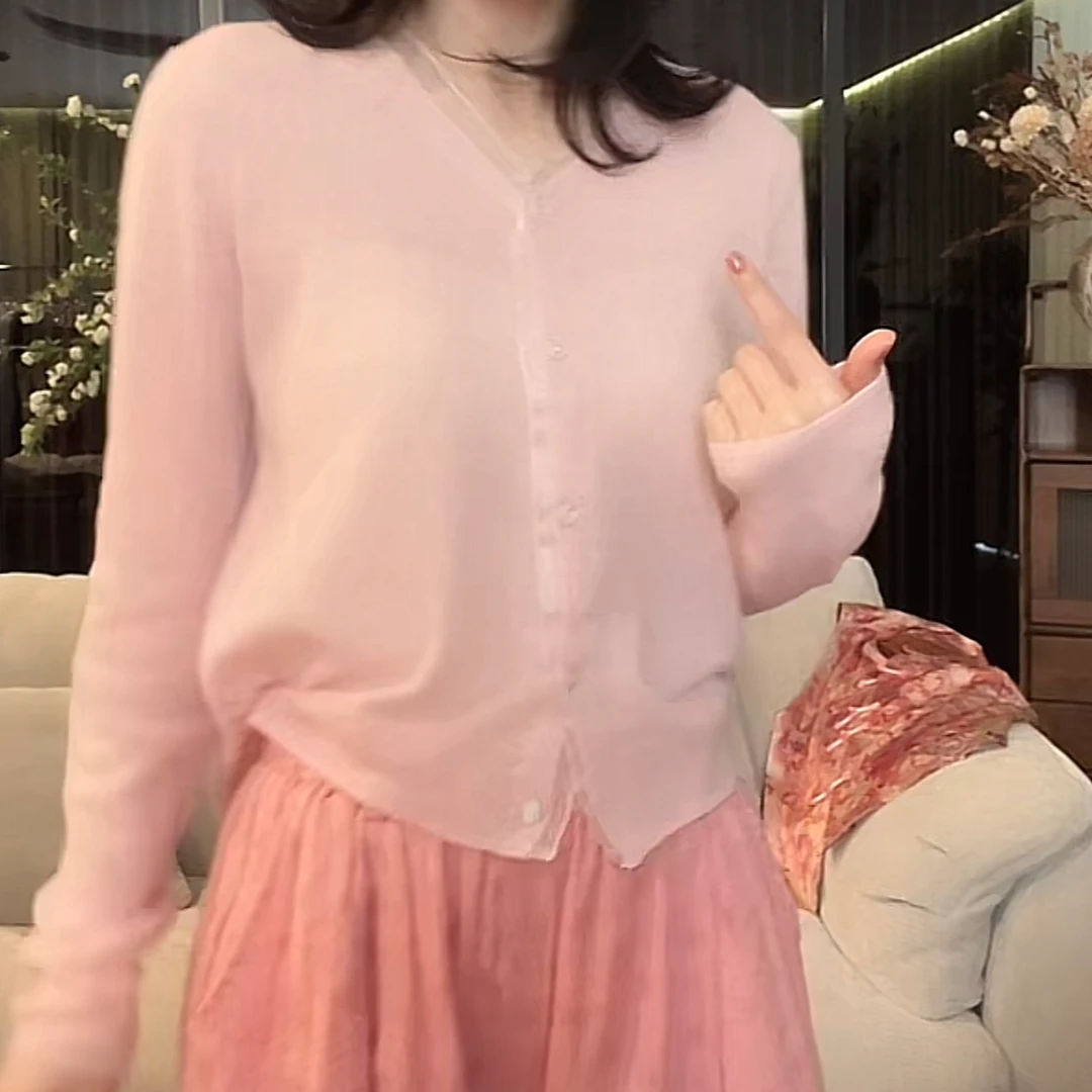 设计感洋气甜美网纱花边V领针织开衫2025新款春夏时尚气高级上衣