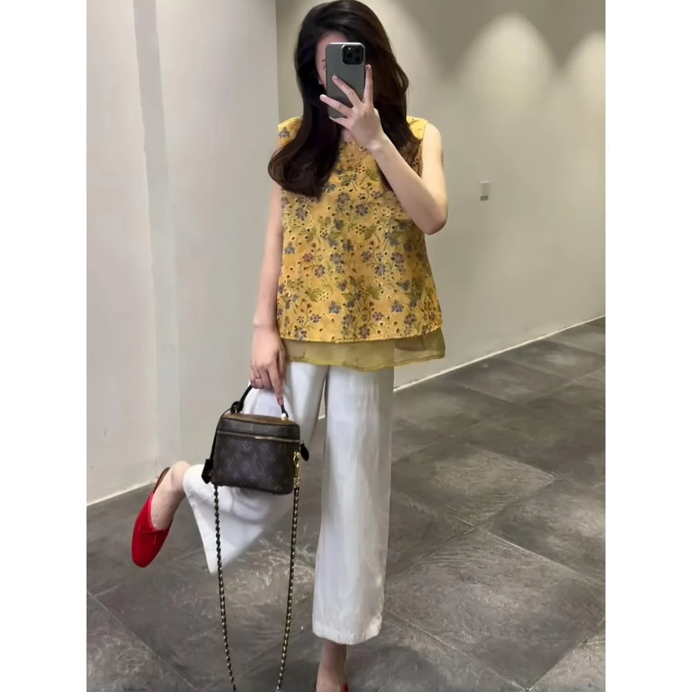 新中式时尚印花衬衫女士夏季新款小个子洋气短袖上衣宽松减龄衬衣