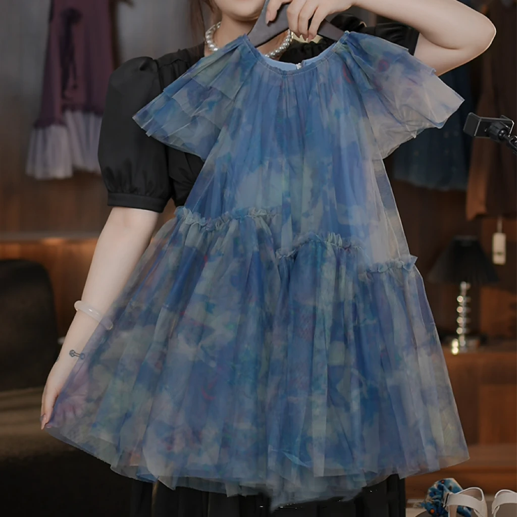 《WN》女童夏季连衣裙夏装洋气碎花儿童网纱裙子女孩公主裙HCB551