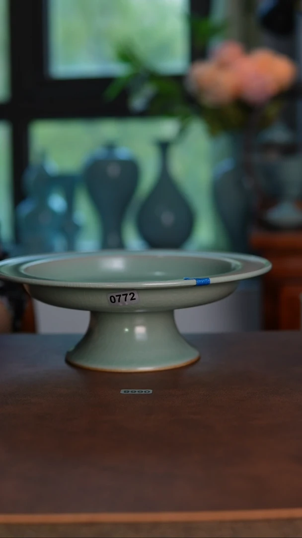摆件0772青绿釉高足盘20.5cm