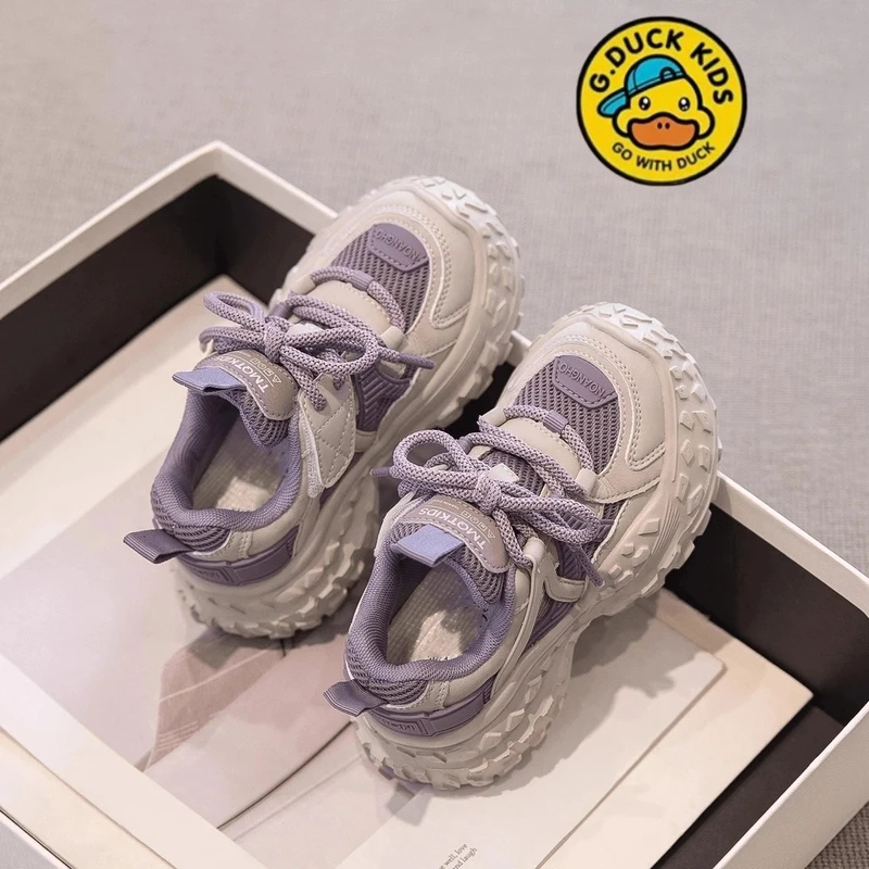 小黄鸭女童运动鞋2025春季新款中大童软底老爹鞋透气网面跑步鞋潮