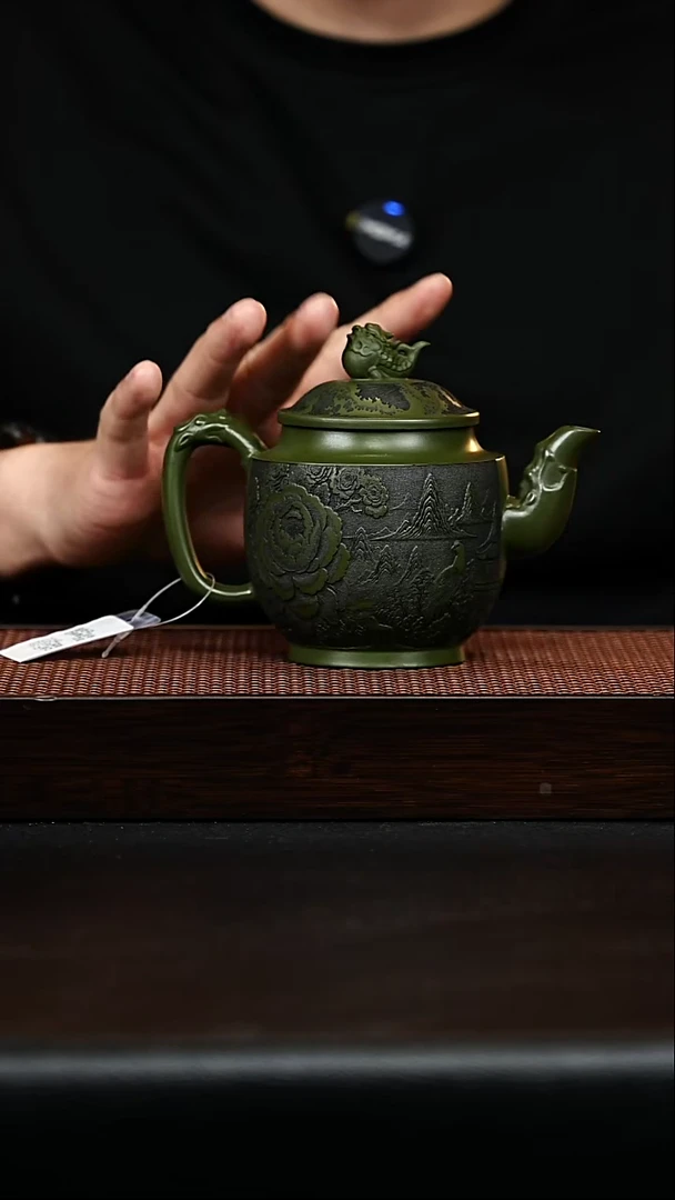茶壶紫砂宜兴紫砂 宫灯 鱼跃龙门 绿泥 汪东升h360