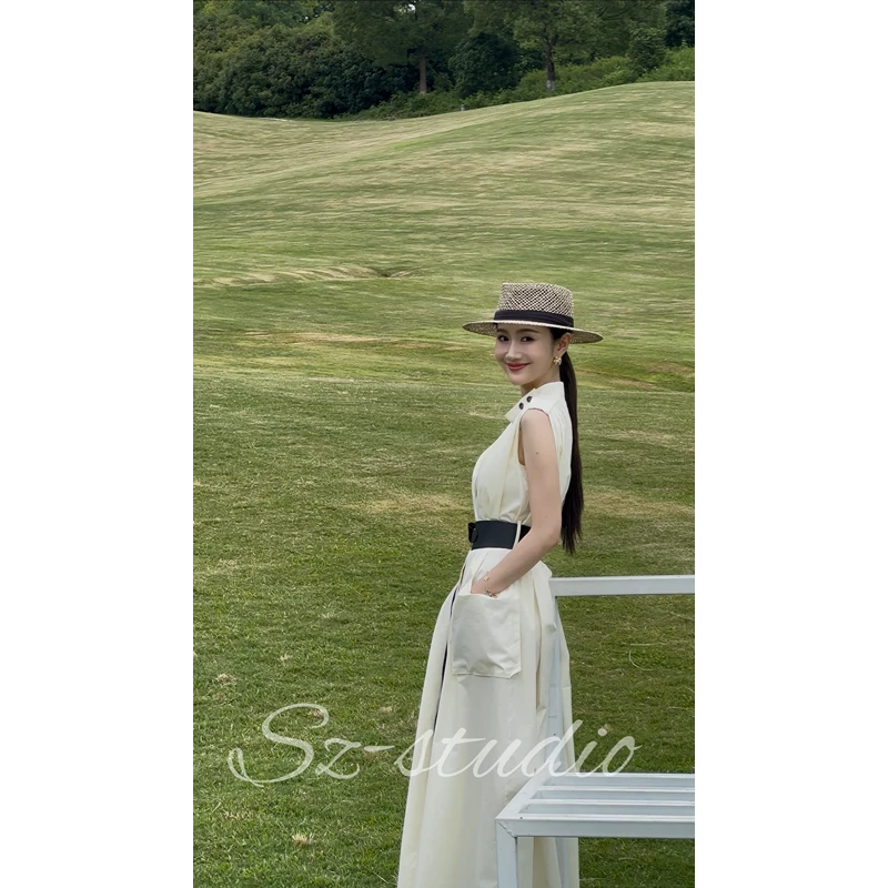 柿子【旷野】2025新款爆款后妈裙洋气无袖夏季连衣裙气质高腰赫本风