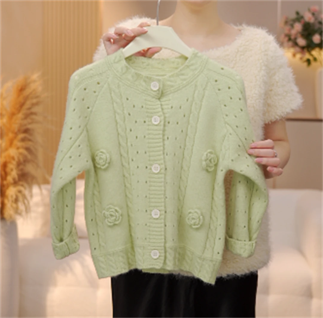 【CW】小众原创  洋气春秋开衫毛衣 ‘’青草绿‘’ MY