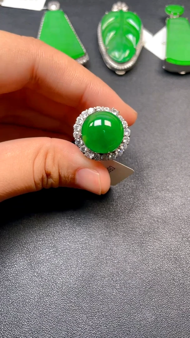 吊坠(不含链)银S925镶嵌翡翠戒指