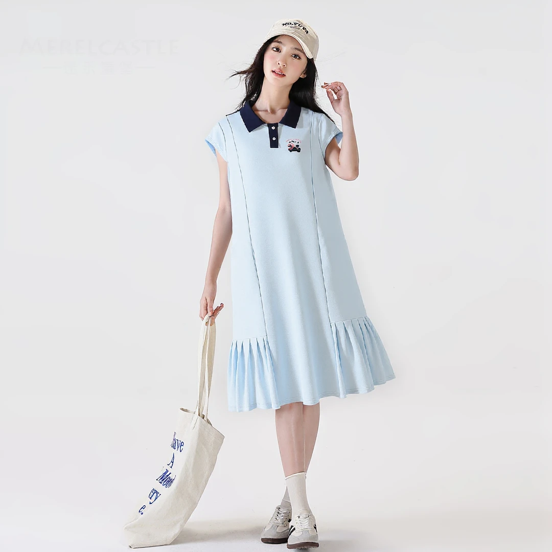 C5526女童字母卡通Polo裙时尚休闲女童翻领大童显瘦气质polo裙子