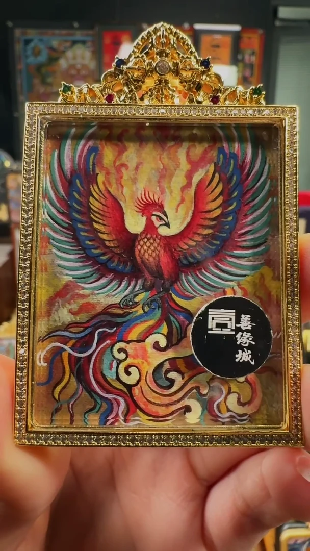 吊坠壹善缘城手绘唐卡朱雀离火图